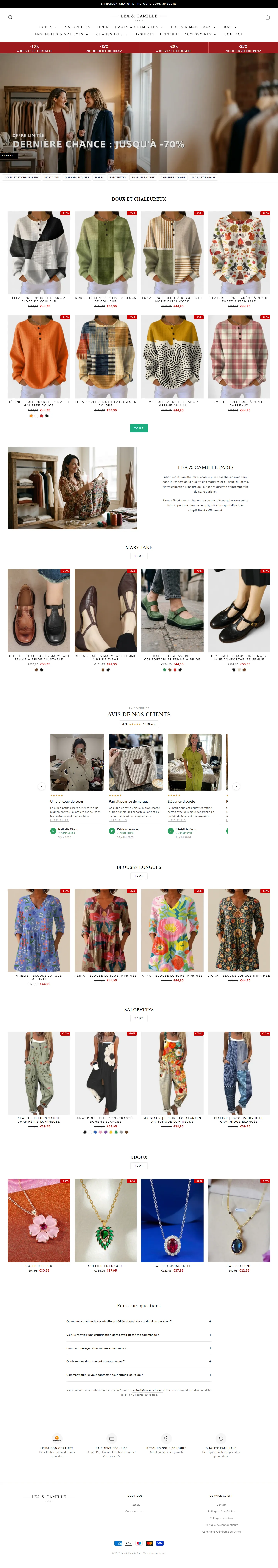 Celá stránka e-shopu Léa & Camille